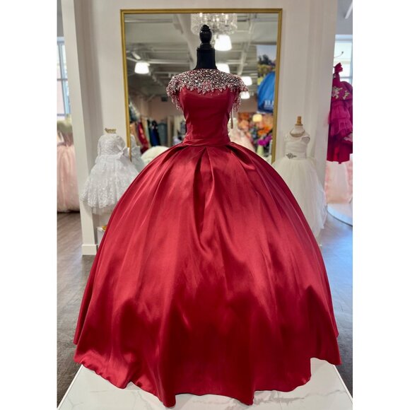 House of Wu Lace-up Ballgown 12 Wine Mikado Fabric - Picture 1 of 13